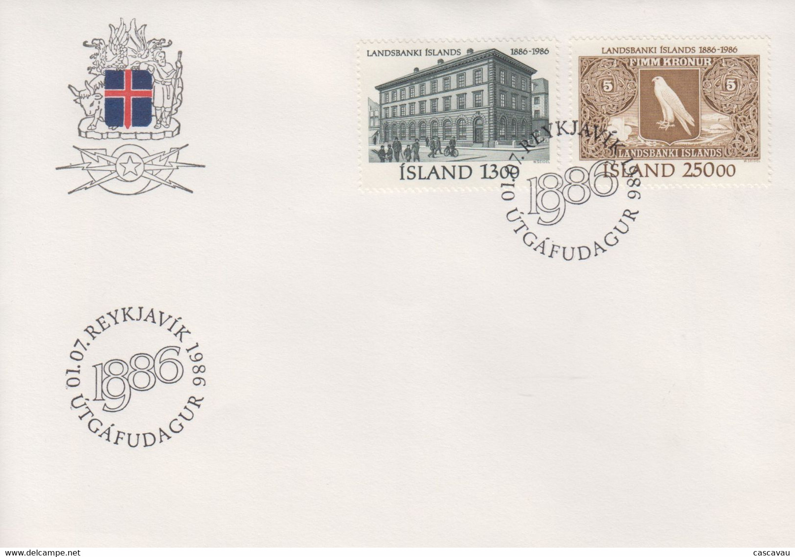 Enveloppe  FDC  1er  Jour   ISLANDE   Centenaire  De  La  BANQUE  NATIONALE  1986 - FDC