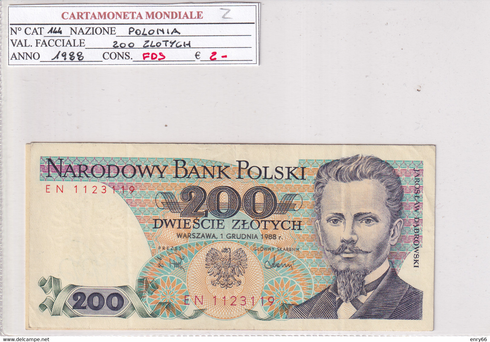 POLONIA 200 ZLOTYCH 1988 P144 - Pologne