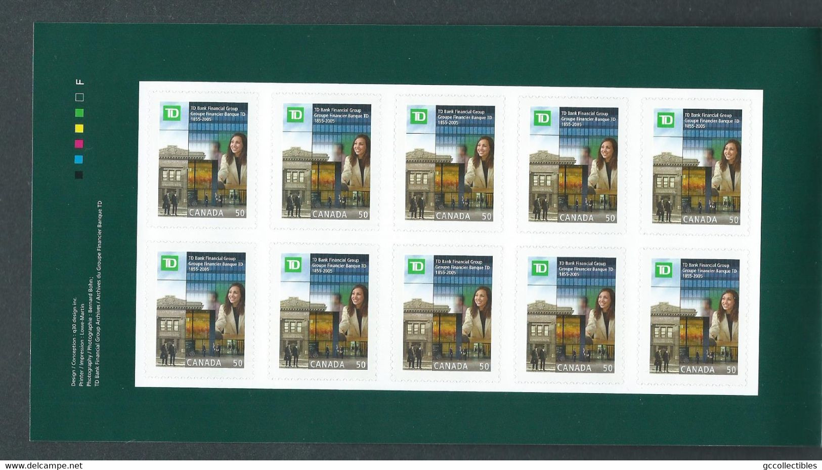 Canada BK309 (# 2094a) - Pane Of 10 In Prestige Booklet - Toronto Dominion Bank - Volledige & Onvolledige Vellen