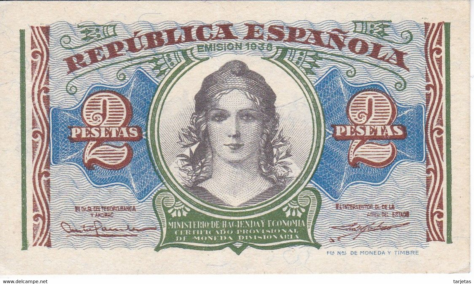 BILLETE DE 2 PTAS DEL AÑO 1938 SERIE B SIN CIRCULAR (UNC) (BANKNOTE) - 1-2 Peseten