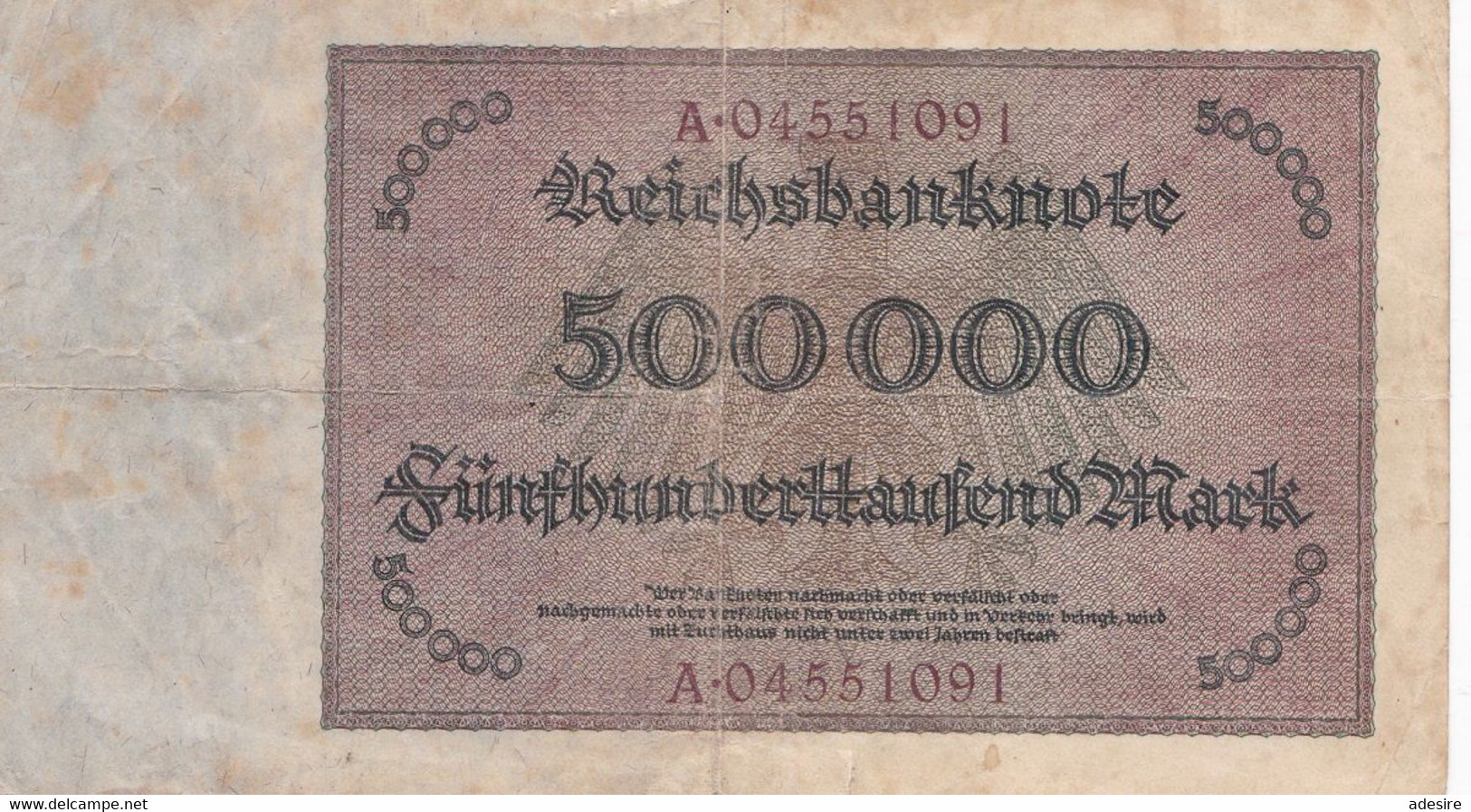 500 000 MARK REICHSBANKNOTE - Fünfhunderttausend Mark Reichsbanknote 1923?, Umlaufschein ... - 500000 Mark