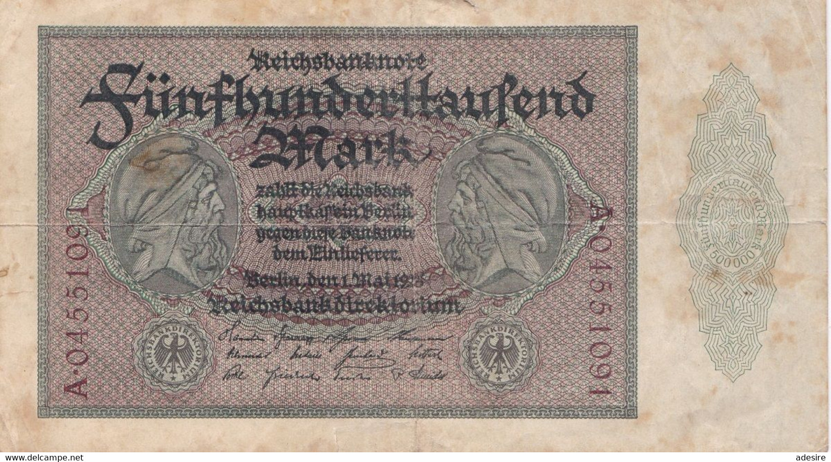 500 000 MARK REICHSBANKNOTE - Fünfhunderttausend Mark Reichsbanknote 1923?, Umlaufschein ... - 500.000 Mark