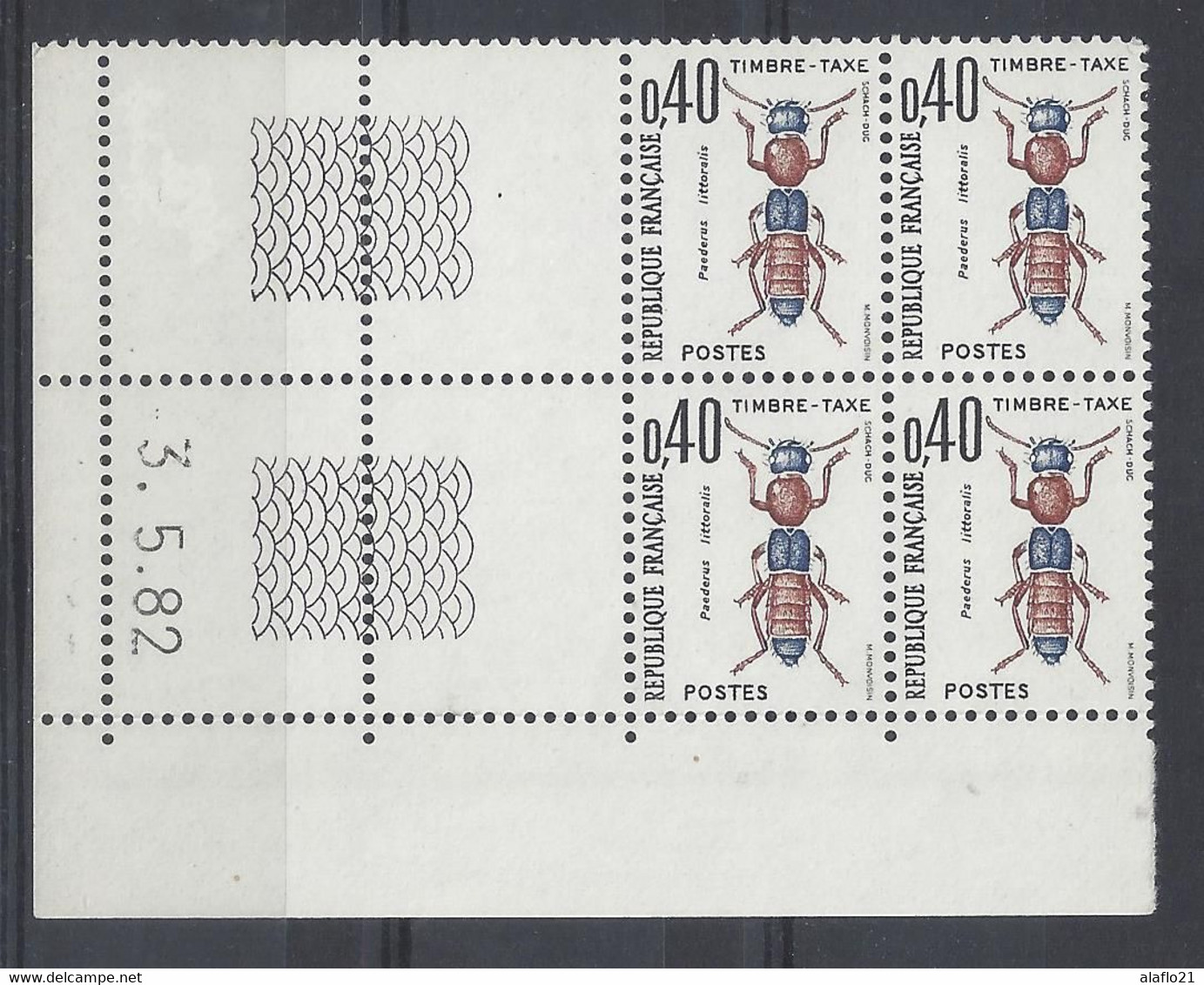 TAXE N° 110 - Bloc De 4 COIN DATE - NEUF SANS CHARNIERE - 3/5/82 - Portomarken