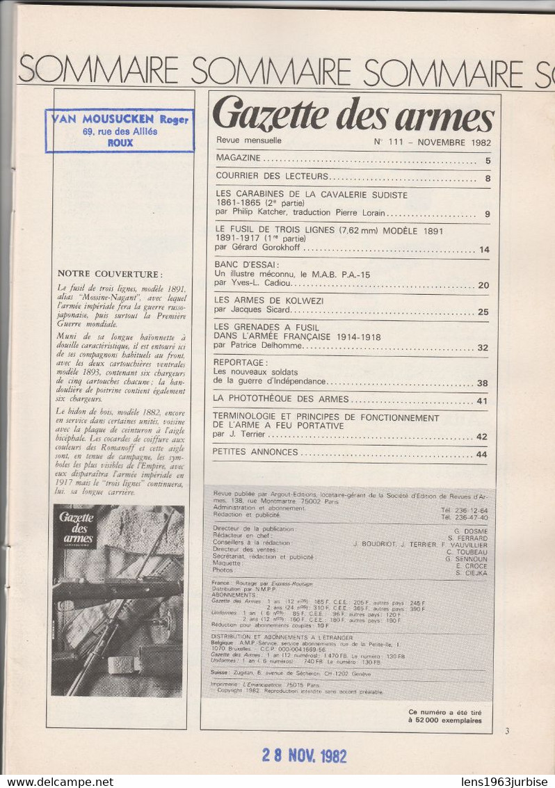 Gazette Des Armes , N° 111 , Novembre 1982 , Grenades à Fusl Armée Français , Militaria , Militaire - Weapons