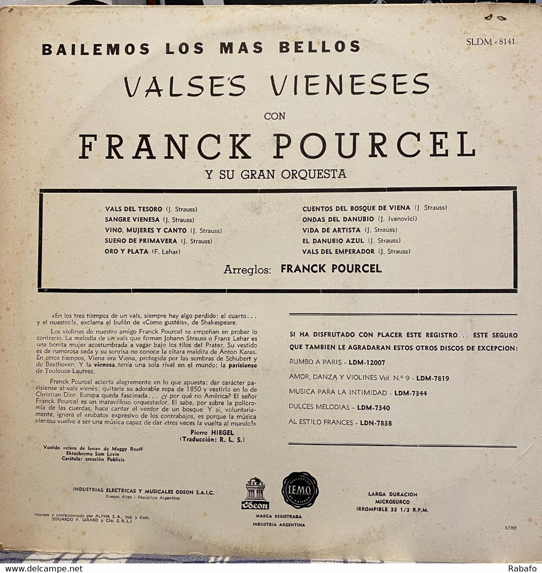LP Argentino De Franck Pourcel Y Su Gran Orquesta Año 1958 - Strumentali