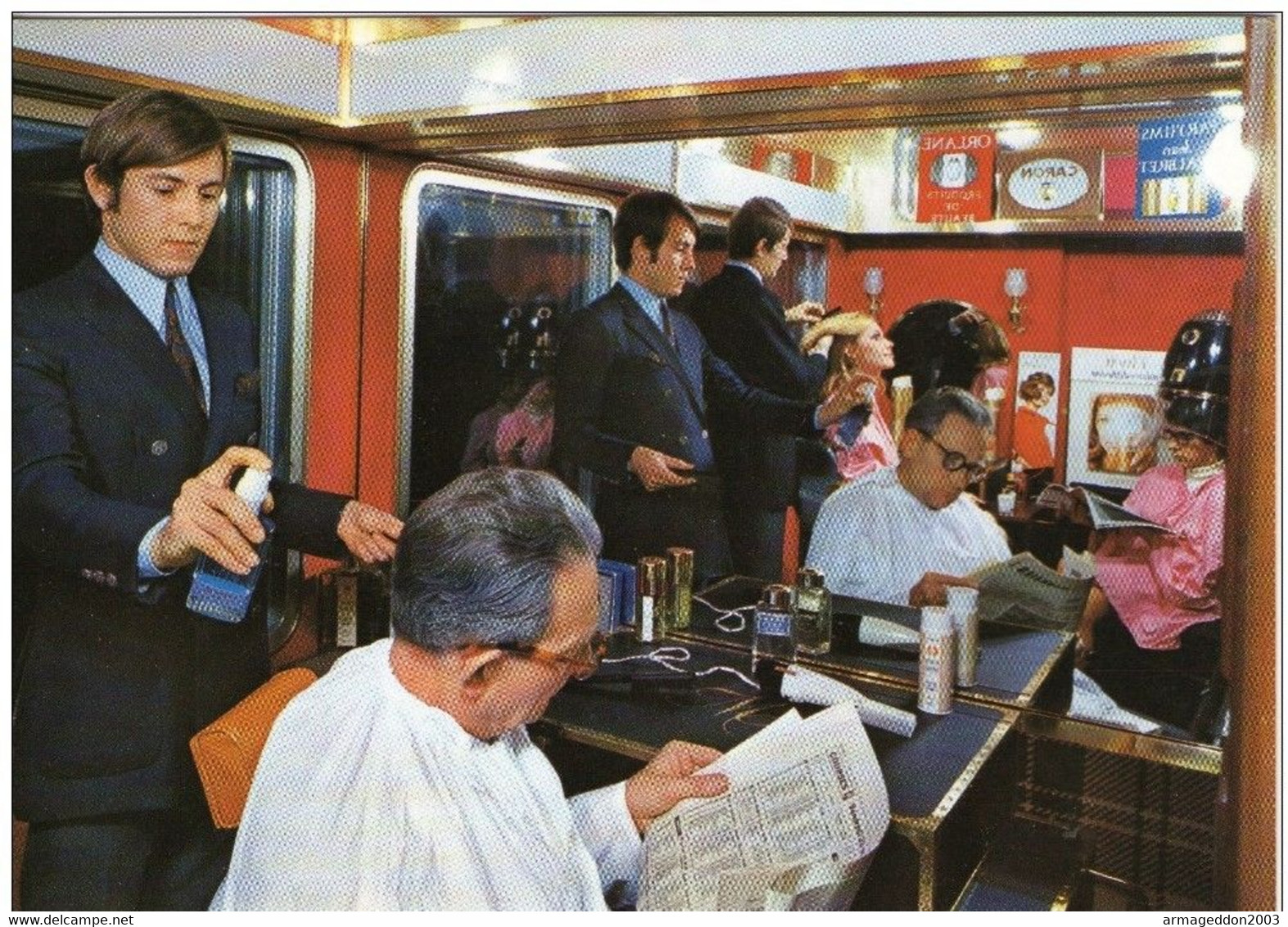 W07  TRAIN CPSM METIER COIFFEUR LE SALON DE COIFFURE DANS LE NOUVEAU MISTRAL 1969   NEUVE   VOIR DOS - Artisanat