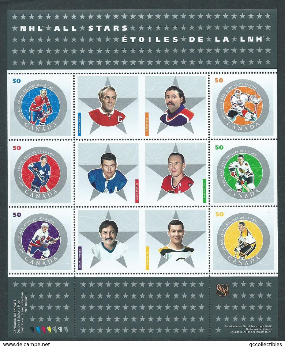 Canada # 2085a-f Full Pane Of 6 + Tabs & Folder MNH - NHL All-Stars - 6 - Feuilles Complètes Et Multiples