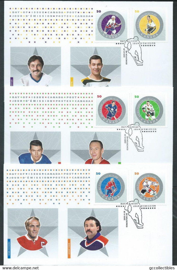 Canada (# 2085a-f) Combo  FDC's: A+b, C+d, E+f - NHL All-Stars - 6 - 2001-2010