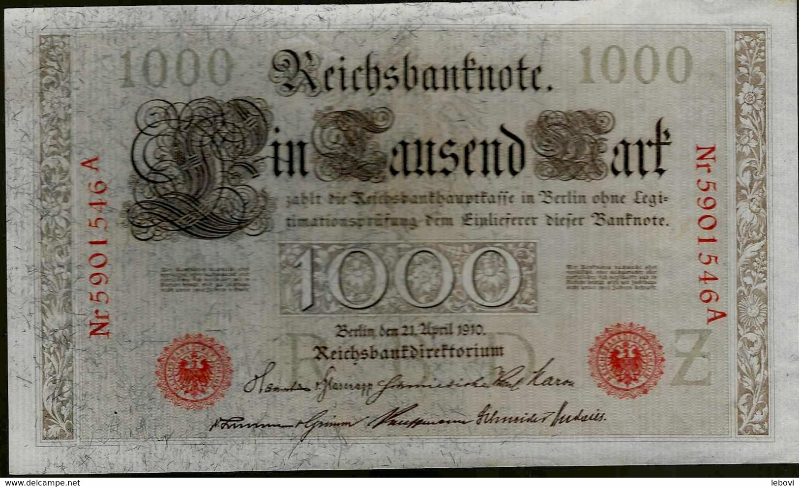 ALLEMAGNE – Reichsbanknote – 1000 Mark (série Rouge) – 21/04/1910 - 1.000 Mark