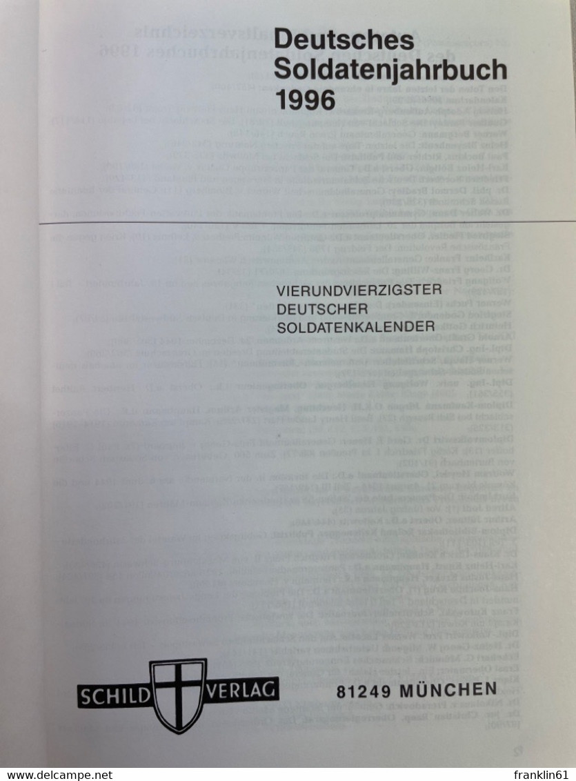 Deutsches Soldatenjahrbuch 1996. 44. Deutscher Soldatenkalender. - Polizie & Militari