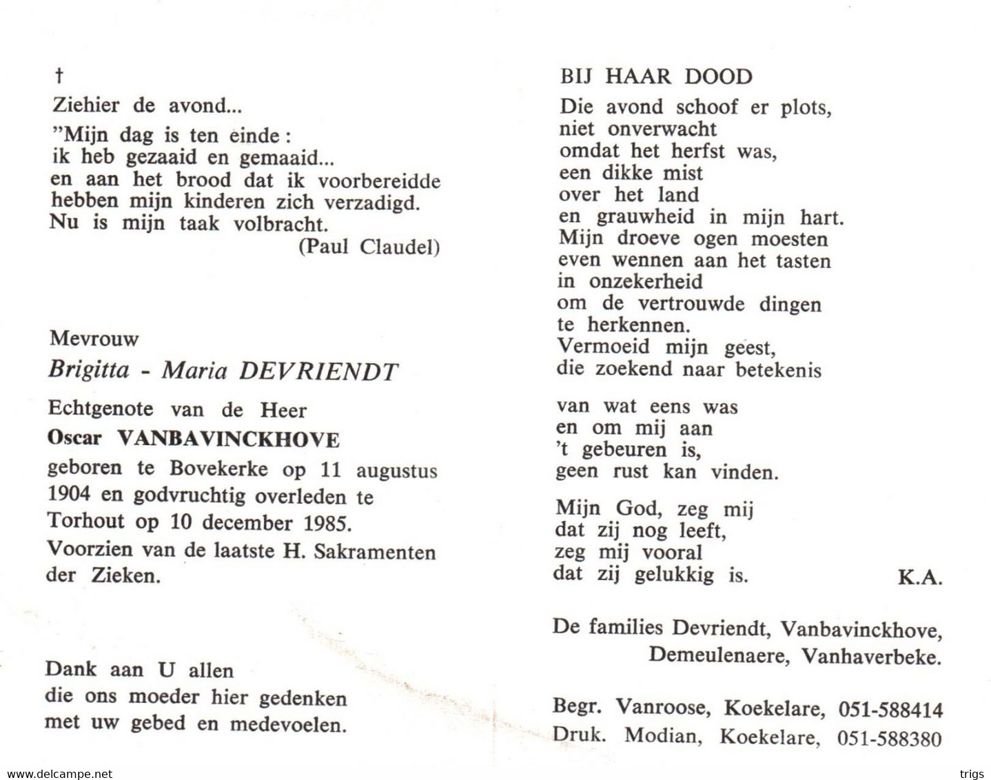 Brigitta Maria Devriendt (1904-1985) - Devotieprenten