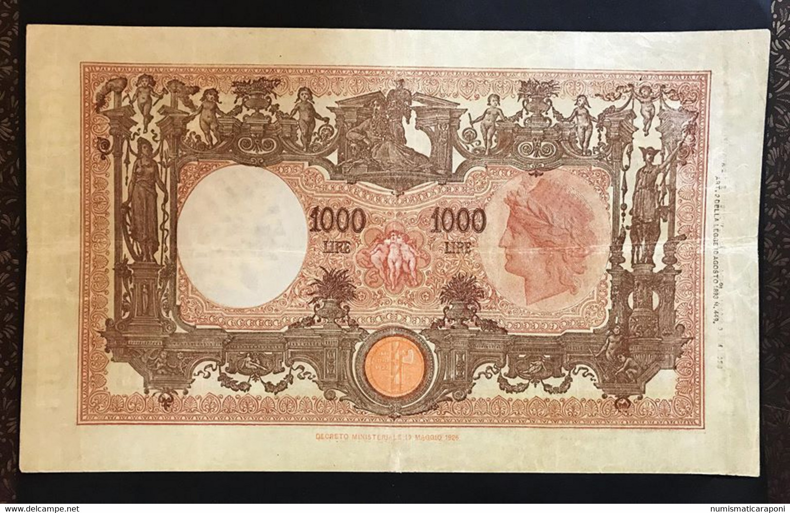 1000 LIRE BARBETTI GRANDE M 06 02 1943 Raro Lieve Restauro Q.bb LOTTO 905 - 500 Liras