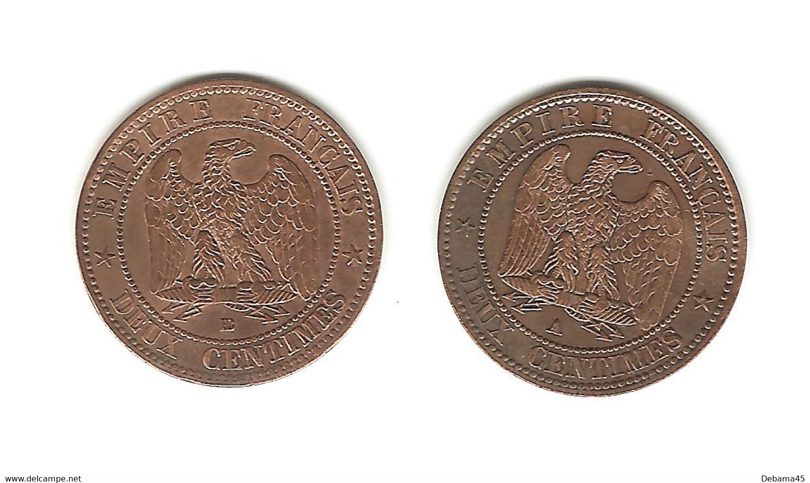 288/ France : Napoléon III : 2 Centimes 1854 BB - 2 Centimes 1855 A (chien) (pièces Nettoyées ?) - 2 Centimes