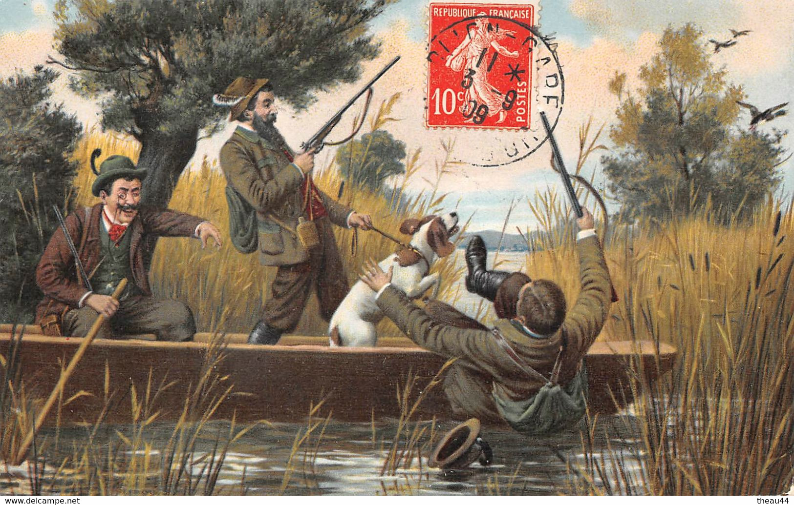 ¤¤   -   Lot De 4 Cartes  -  Illustrateur  -  Chasse, Chasseur, Lapins, Chiens, Cerf.........   -  ¤¤ - Chasse