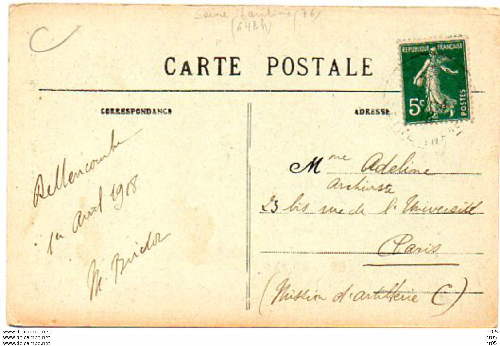 76  - BELLENCOMBRE - Rue Du Chateau ( Carte Adressee Le 01.04.1918 A Archiviste  Paris - Mission D'Artillerie C ) - Bellencombre