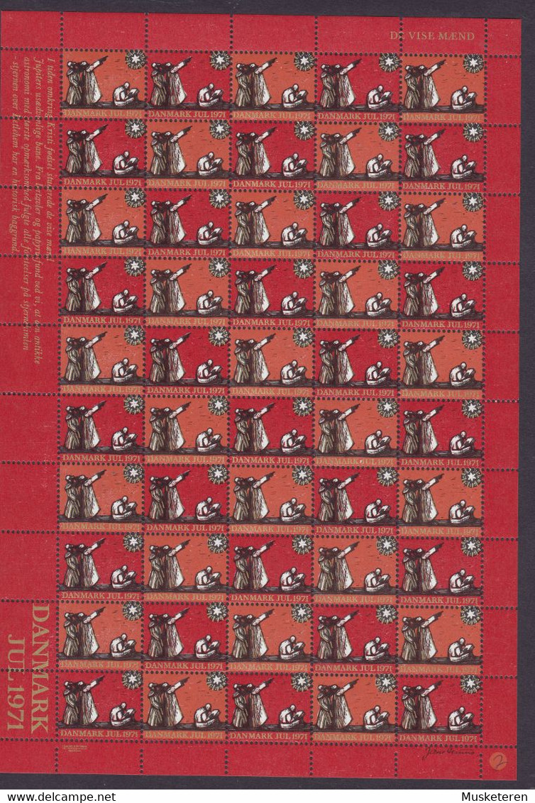 Denmark Christmas Seal Full Sheet 1971 ERROR Variety Missing Perf. Lower Horizontal Row. MNH** - Volledige & Onvolledige Vellen