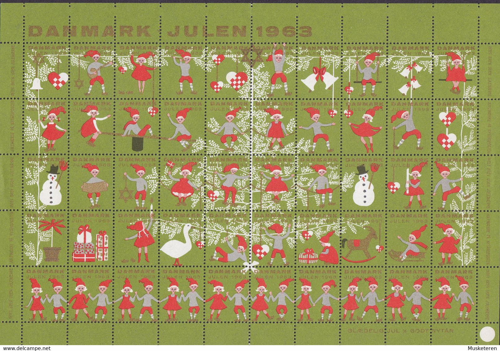 Denmark Christmas Seal Full Sheet 1963 ERROR Variety 'Missing Perf. In Top Row', MNH** - Hojas Completas