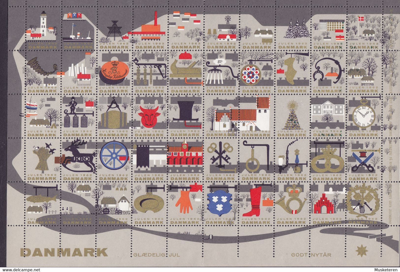 Denmark Christmas Seal Full Sheet 1962 ERROR Variety 'Missing Perf. In Lower Row', MNH** - Ganze Bögen