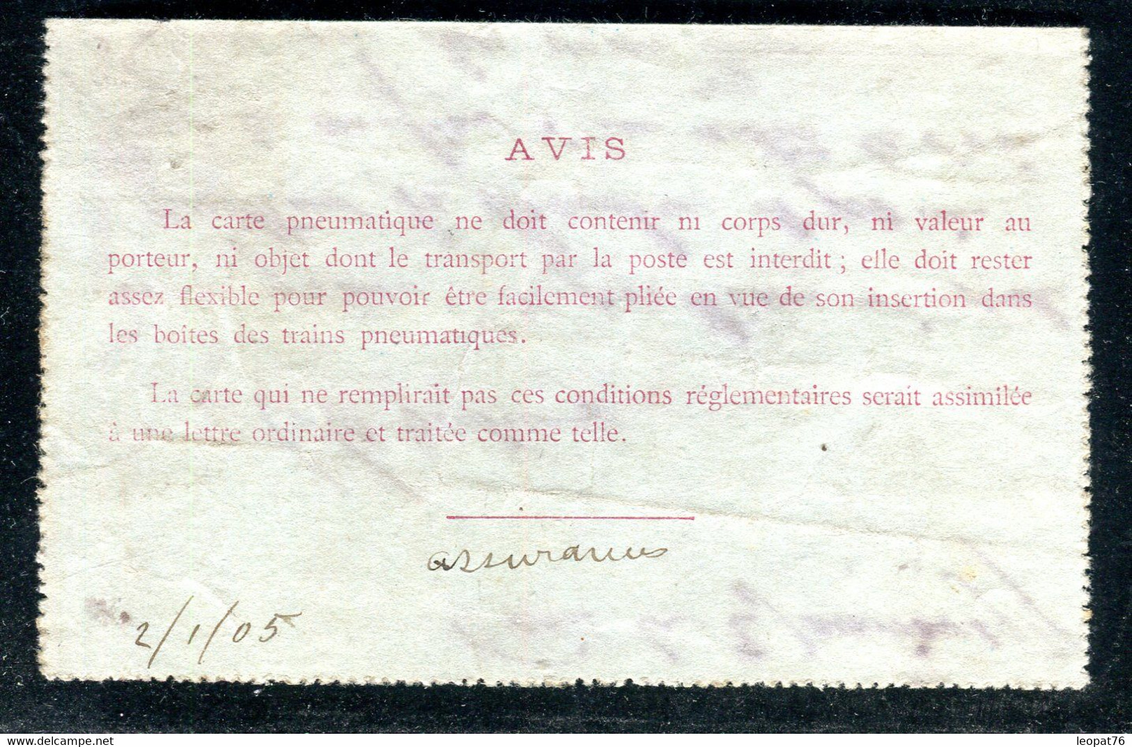 Carte Pneumatique Type Chaplain ( Carte Lettre ) De Paris Pour Paris En 1905 - N 246 - Pneumatici