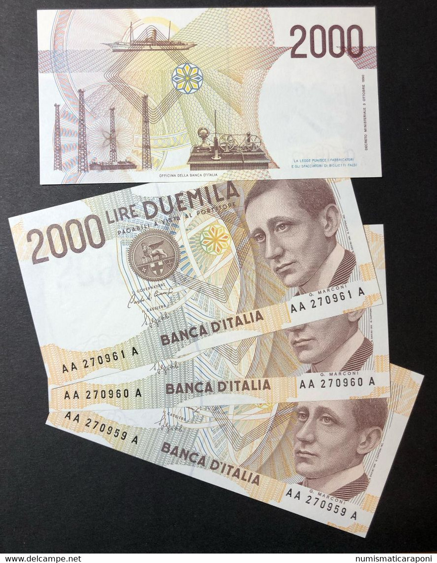 2000 Lire Marconi Serie Aa....a Tripla A 1990 N.C. Fds Disonibili 3 Consecutivi Price For Only 1 Note LOTTO 978 - 2000 Lire