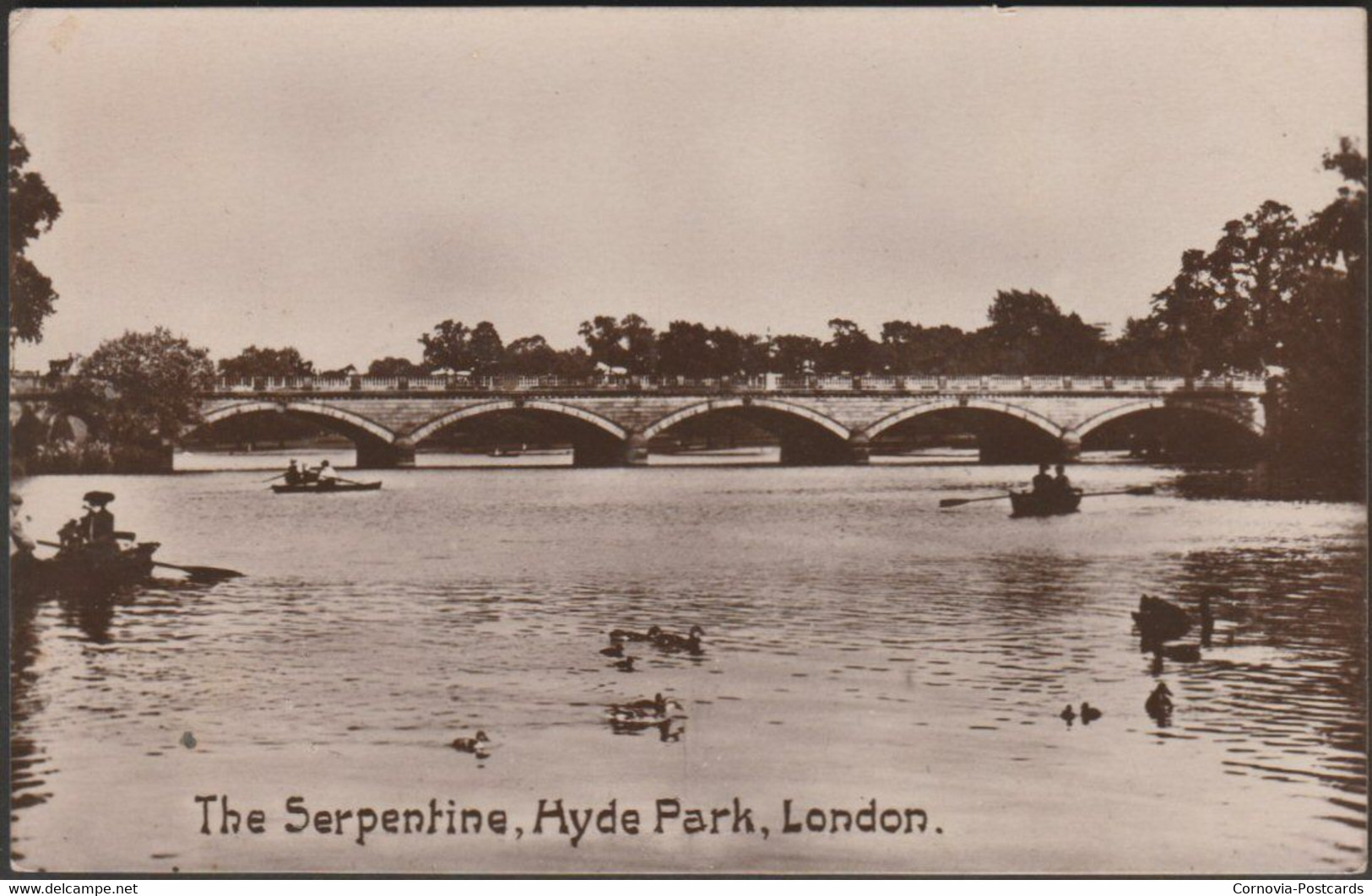 The Serpentine, Hyde Park, London, 1910 - Davidson Bros RP Postcard - Hyde Park