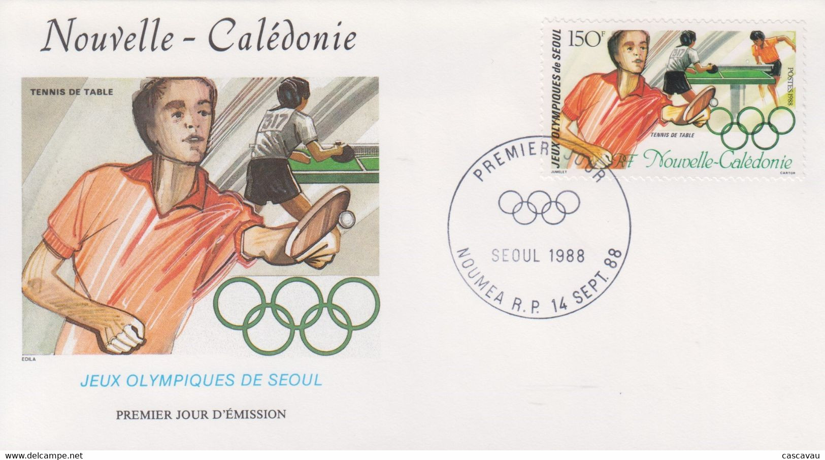 Enveloppe  FDC  1er  Jour    NOUVELLE  CALEDONIE     Tennis  De  Table     JEUX   OLYMPIQUES     SEOUL    1988 - Tischtennis