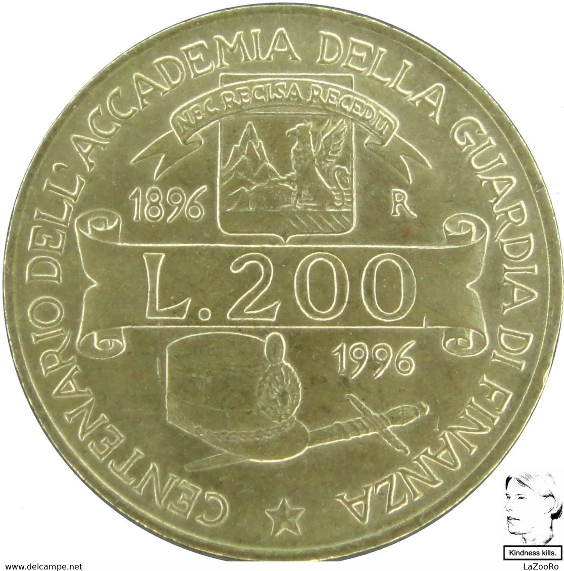 LaZooRo: Italy 200 Lire 1996 XF / UNC Customs Service Academy - Herdenking