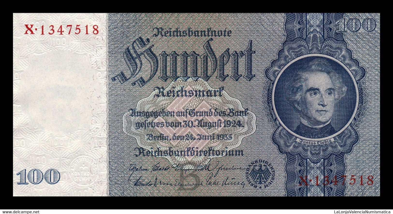 Alemania Germany 100 Reichsmark 1935 Pick 183a(2-1) Letter B SC UNC - 100 Reichsmark