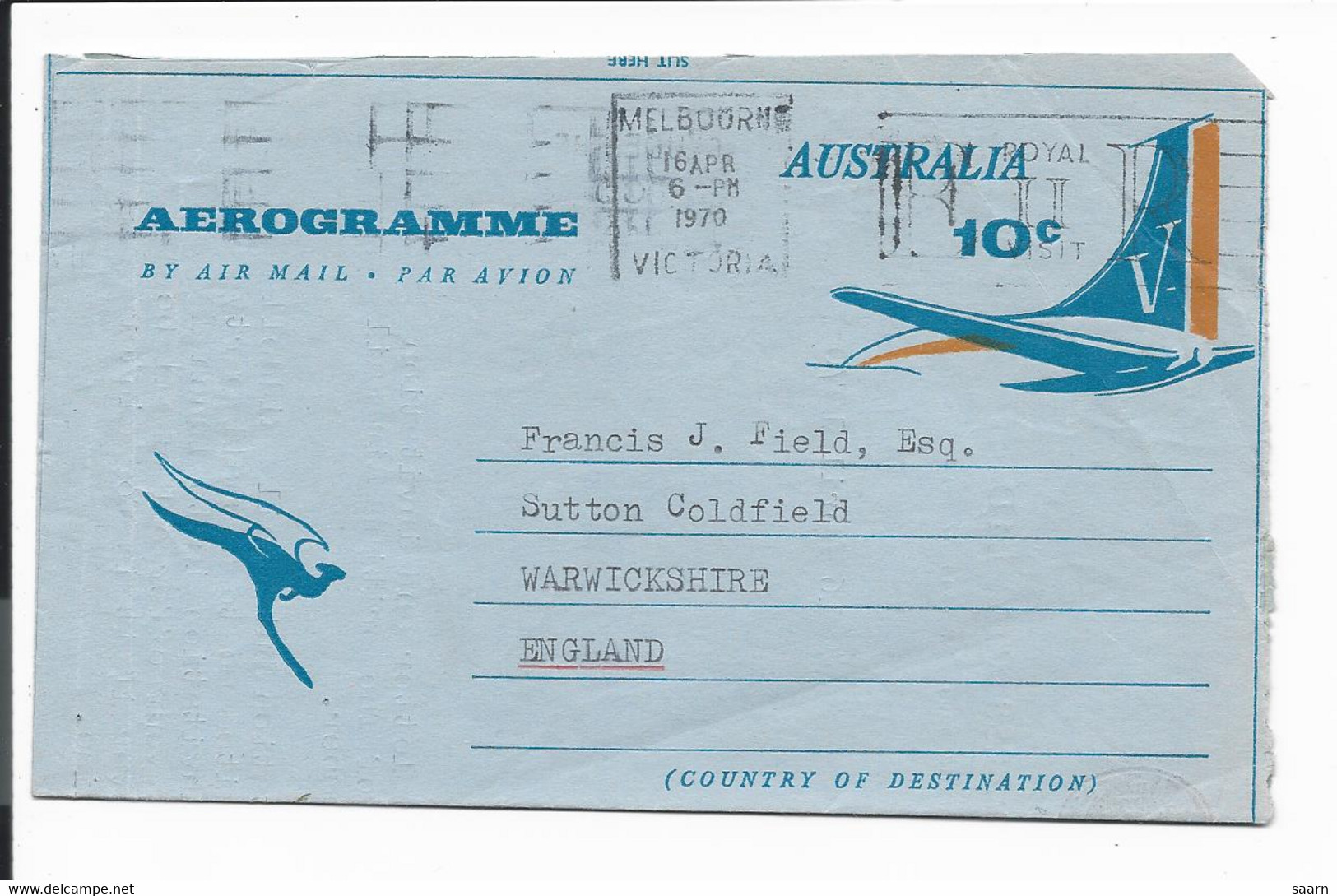 Australien  LF 22  -  10 C. Flugzeug Aerogramm Nach England Viel Text Verwendet - Usados