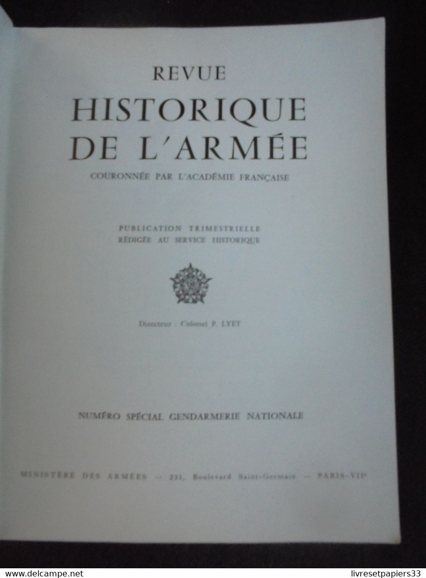 La Gendarmerie Nationale N° spécial Revue Historique de l'Armée Couverture et médaille réalisée par Drago 1961