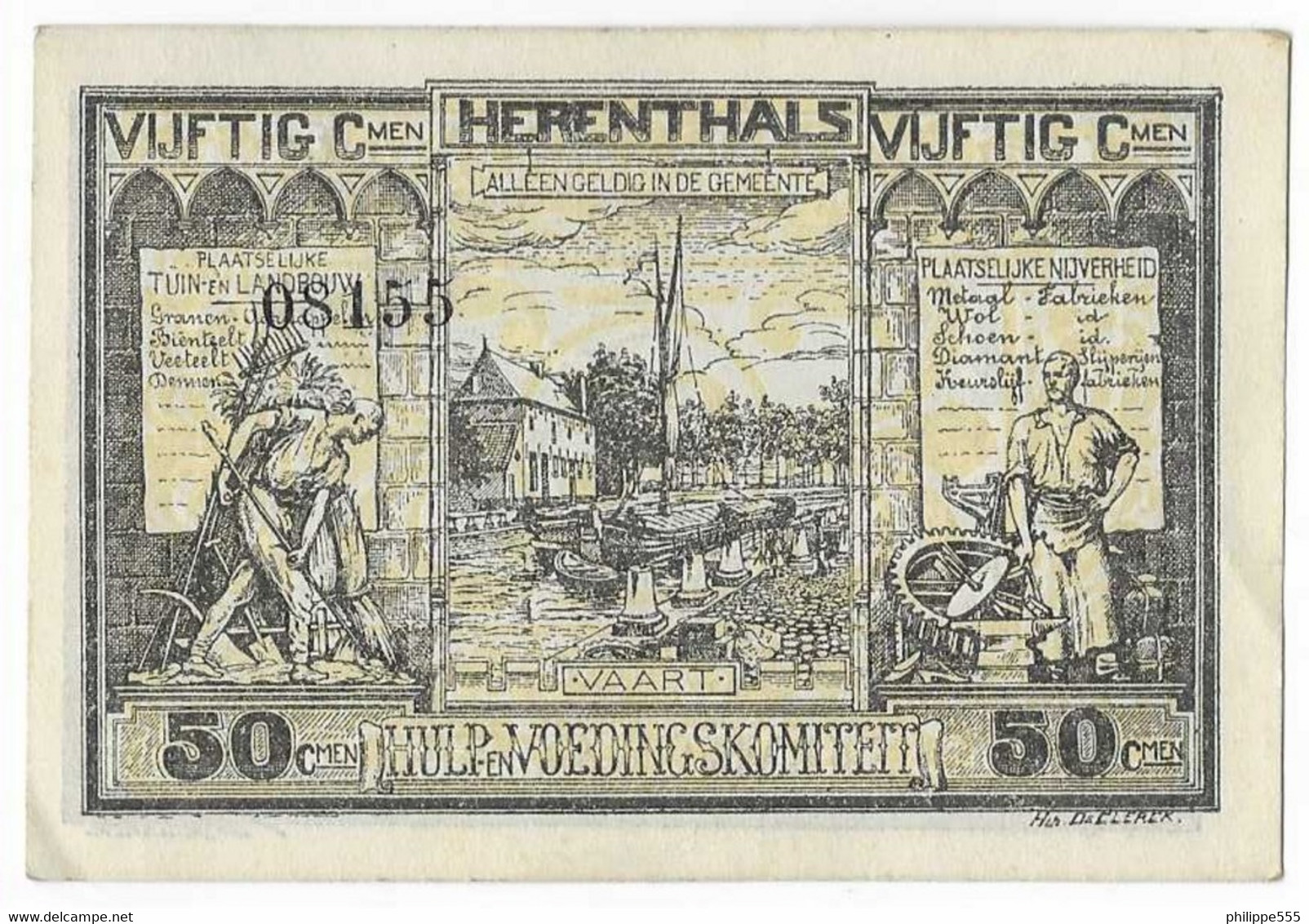 Noodgeld Herenthals 50 Centiemen 1915 - Andere & Zonder Classificatie
