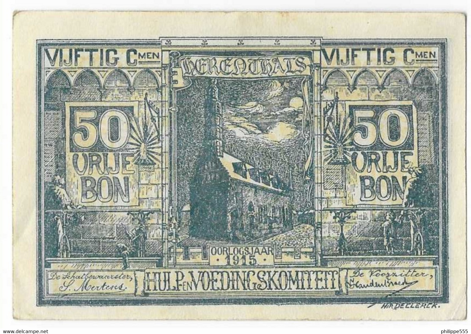 Noodgeld Herenthals 50 Centiemen 1915 Blauw - Autres & Non Classés