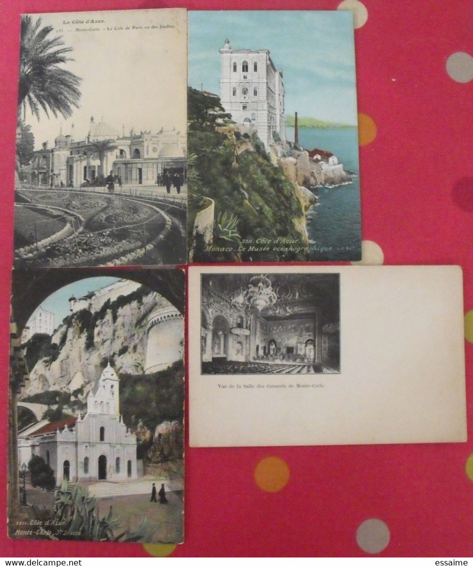 4 Cartes Postales Monaco Monte-Carlo. Musée Océanographique Salle Des Concerts Ste Dévote Café De Paris - Verzamelingen