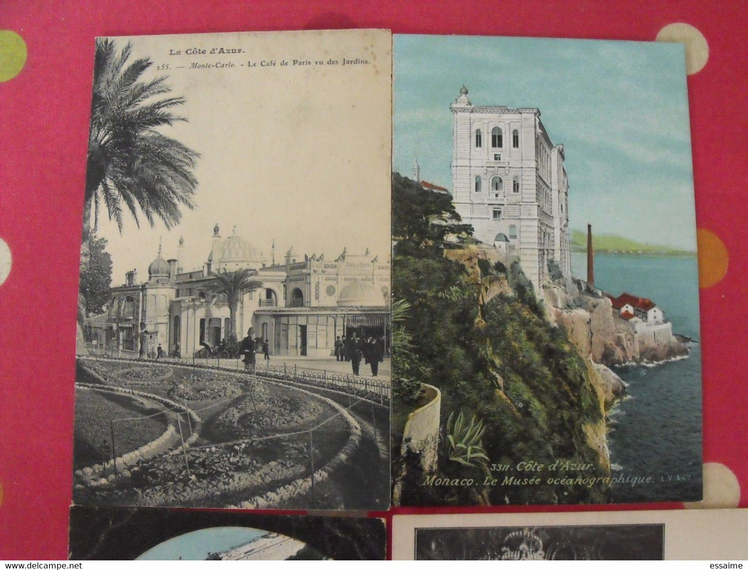 4 Cartes Postales Monaco Monte-Carlo. Musée Océanographique Salle Des Concerts Ste Dévote Café De Paris - Verzamelingen