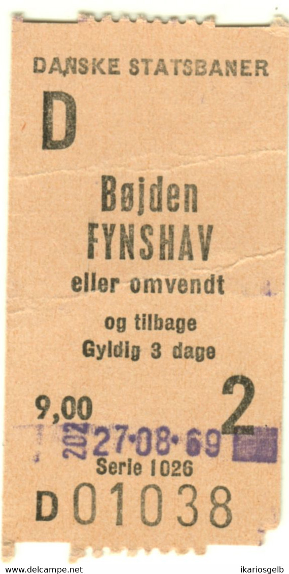 Denmark Dänemark 1969 9KR Ferry Faerge Boojden Island Als > Island Fynshav Fahrkarte Boleto Biglietto Ticket Billet - Europa