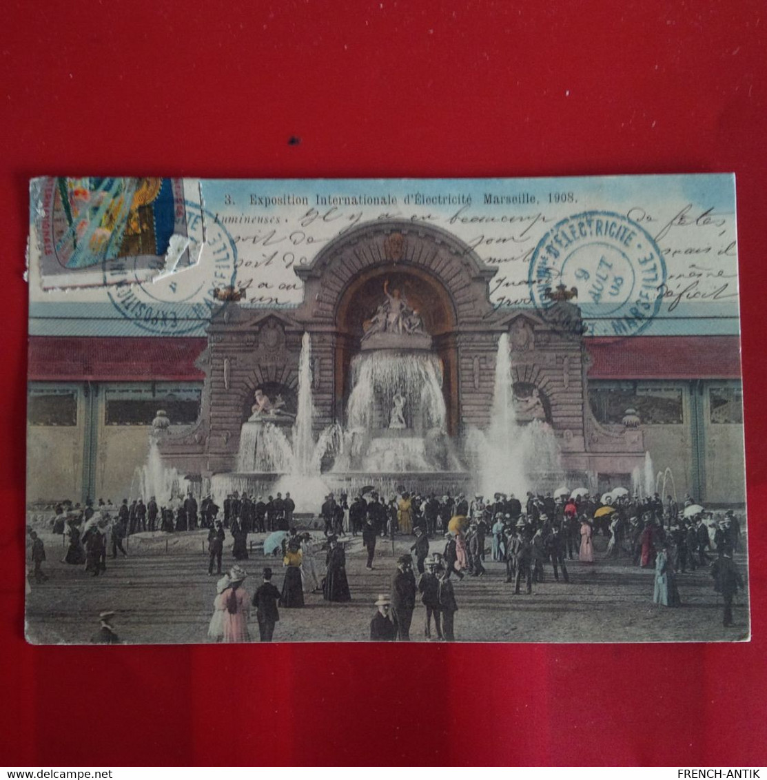 MARSEILLE EXPOSITION VIGNETTE VERSO CACHET BLEU HEXAGONALE ET SUISSE RUE - Weltausstellung Elektrizität 1908 U.a.