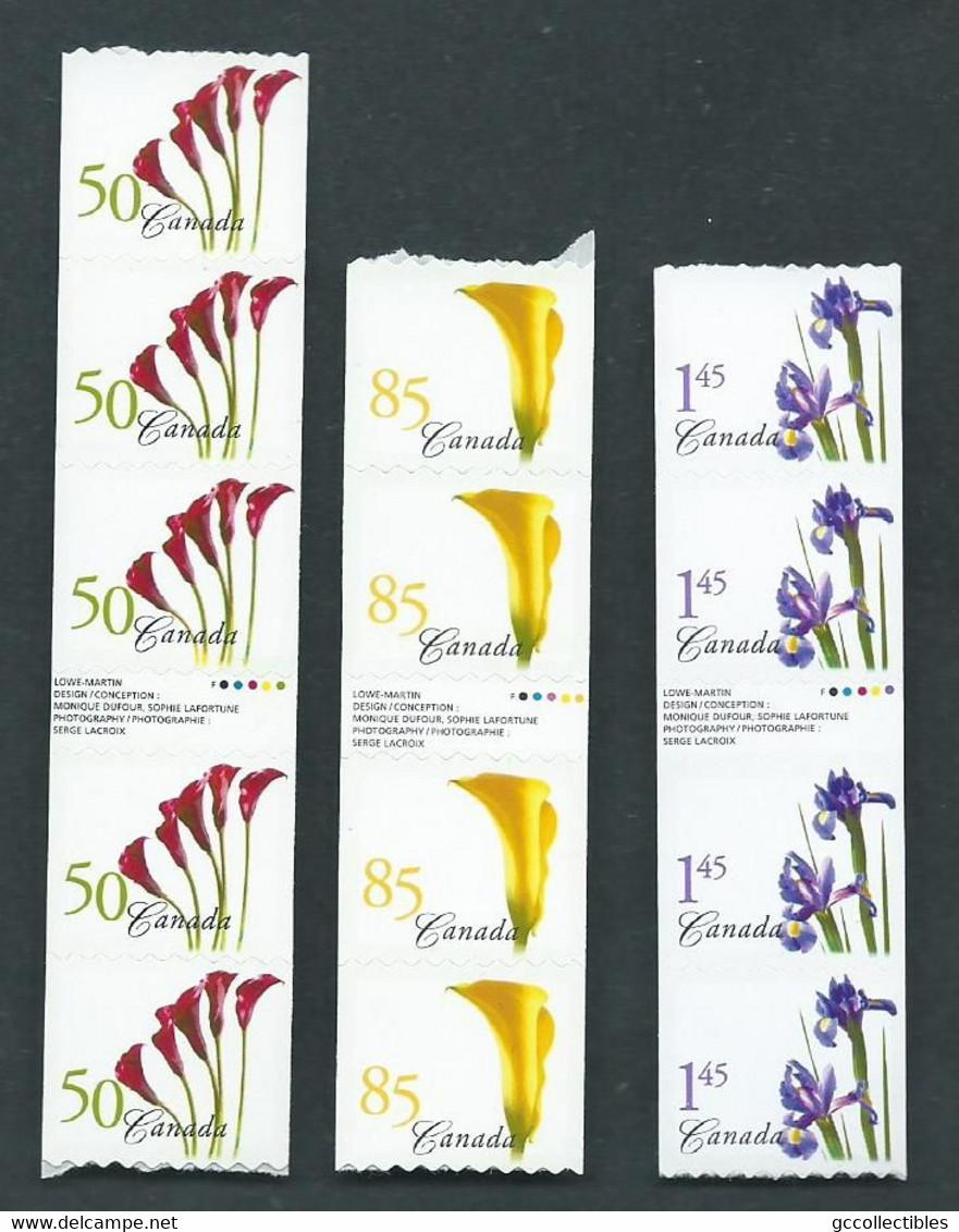 Canada # 2072i-2073i-2074i Gutter Strip Of 4 With Inscription (F Over R) - Flower Definitives - Coils - Coil Stamps