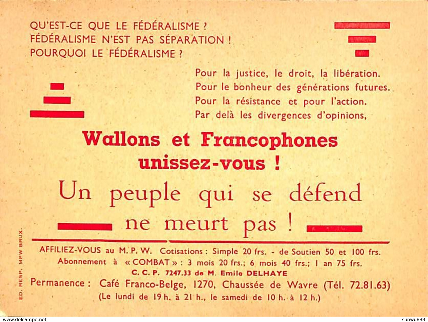 Auderghem - Mouvement Populaire Wallon 1962 (Bruxelles Et Le Fédéralisme) - Oudergem - Auderghem