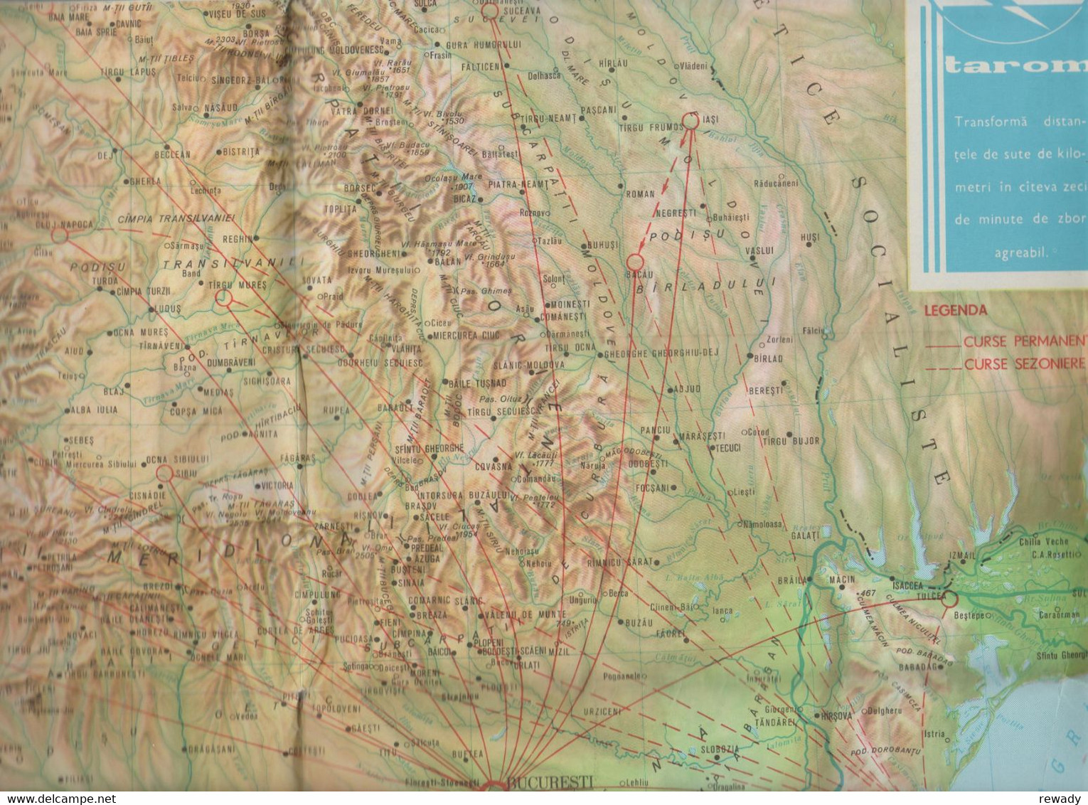 TAROM - Route Map - Rute Externe - Vintage Flight Route Map - Riviste Di Bordo