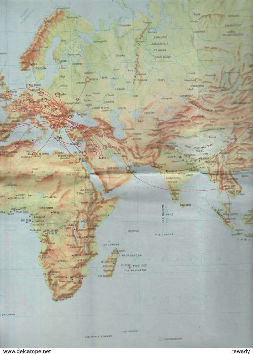 TAROM - Route Map - Rute Externe - Vintage Flight Route Map - Revistas De Abordo