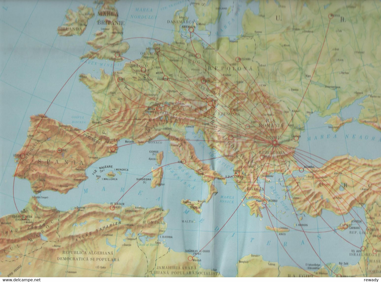 TAROM - Route Map - Rute Externe - Vintage Flight Route Map - Flugmagazin