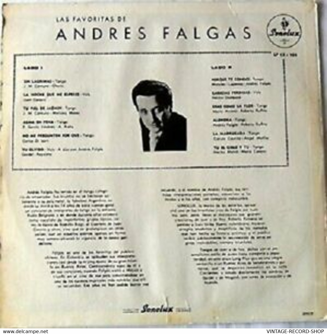 TANGO:ANDRES FALGAS*LAS MEJORES CANCIONES* PORQE TE CONOCI-ALONDRA- SONOLUX VG++ - Música Del Mundo