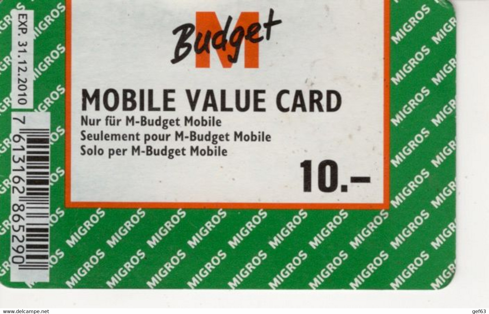 Migros - M-Budget Mobile - Mobile Value Card 10 CHF - Operatori Telecom