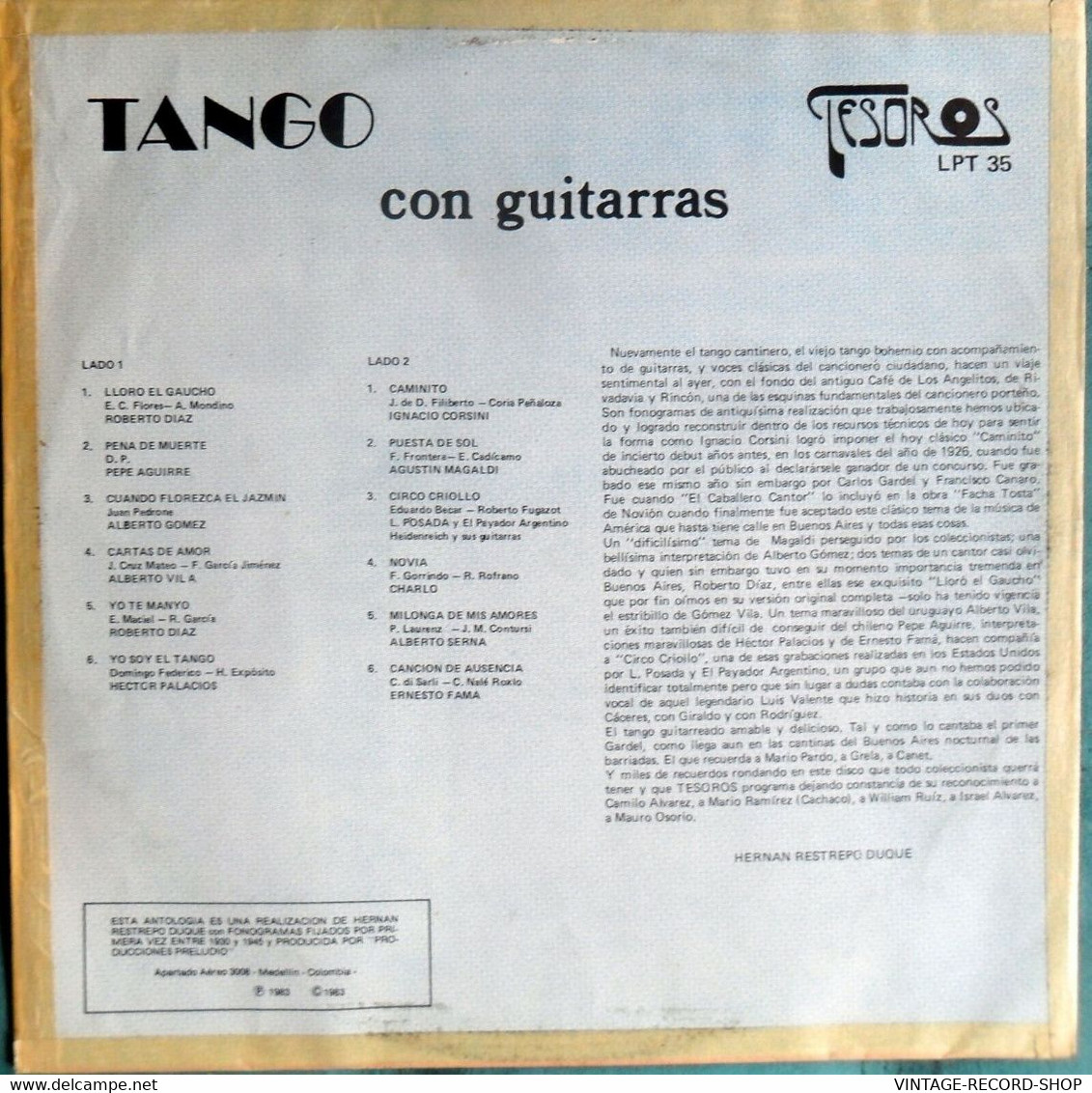 TANGO -TANGO CON GUITARRAS LOS ANGELITOS-MAGALDI-CORSINI-CHARLO-SERNA-VALENTE-FAMA- VGVINYL TREASURES - Musiche Del Mondo