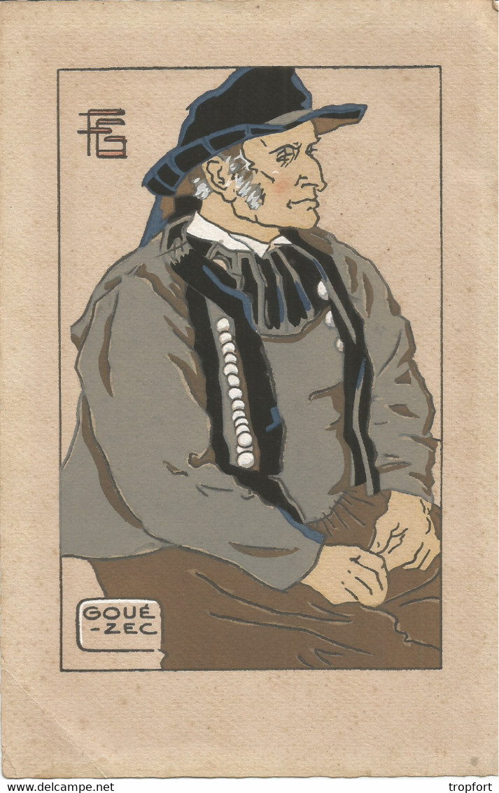 Très Jolie Gouache Au Pochoir Représentant Un Homme De Gouézec ,monogrammée GF Pour  G.Géo-Fourrier D'époque XXème S - Gouaches