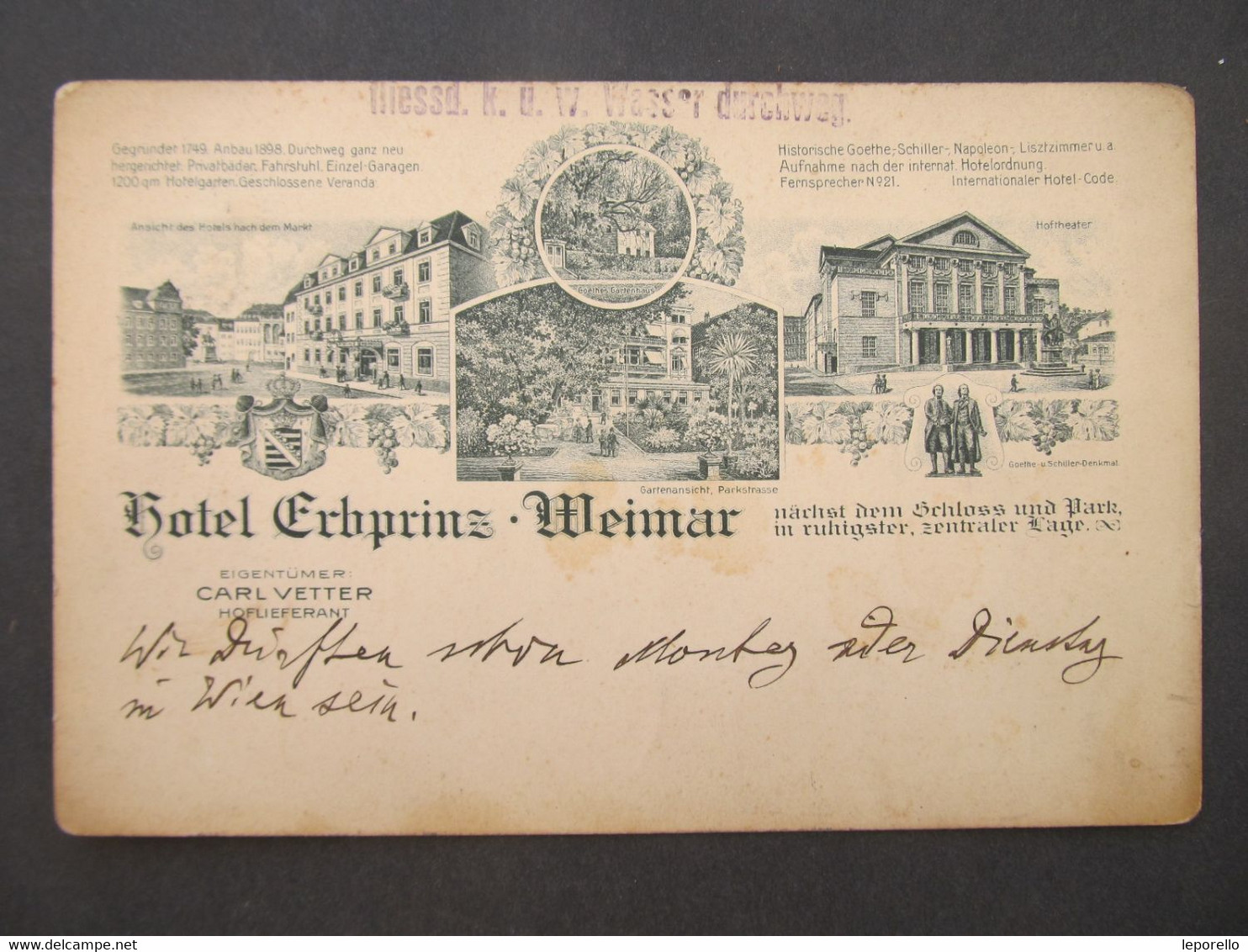 AK WEIMAR Hotel Erbprinz Litho 1929  //// D*54501 - Weida