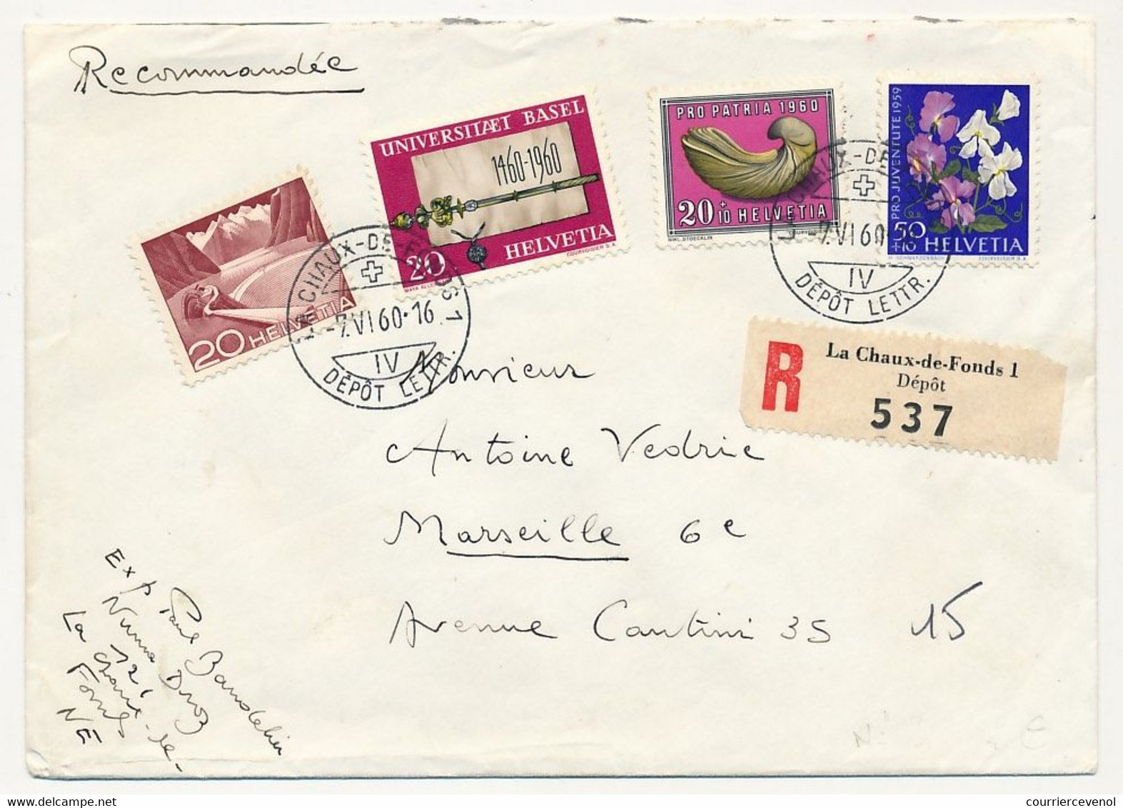 SUISSE - Enveloppe Recommandée Affr Composé - Oblit La Chaux De Fonds 7/6/1960 - Lettres & Documents