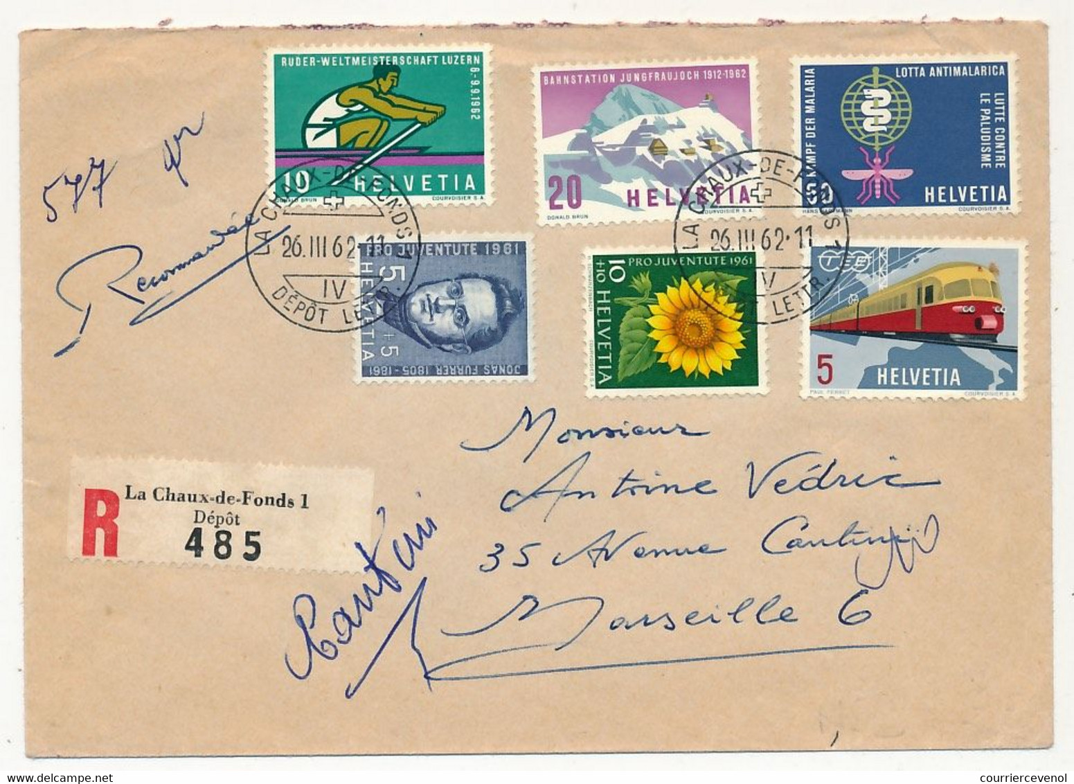 SUISSE - Enveloppe Recommandée Affr Composé - Oblit La Chaux De Fonds 26/3/1962 - Cartas & Documentos