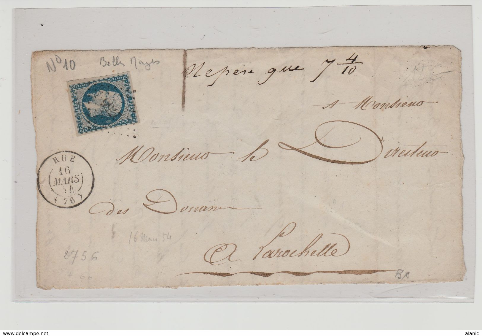 N°10 Sur  Grand Fragment De Lettre Belles Marges Oblitération PC N°2756 (RUE-76 Indice 5) - 1852 Louis-Napoleon