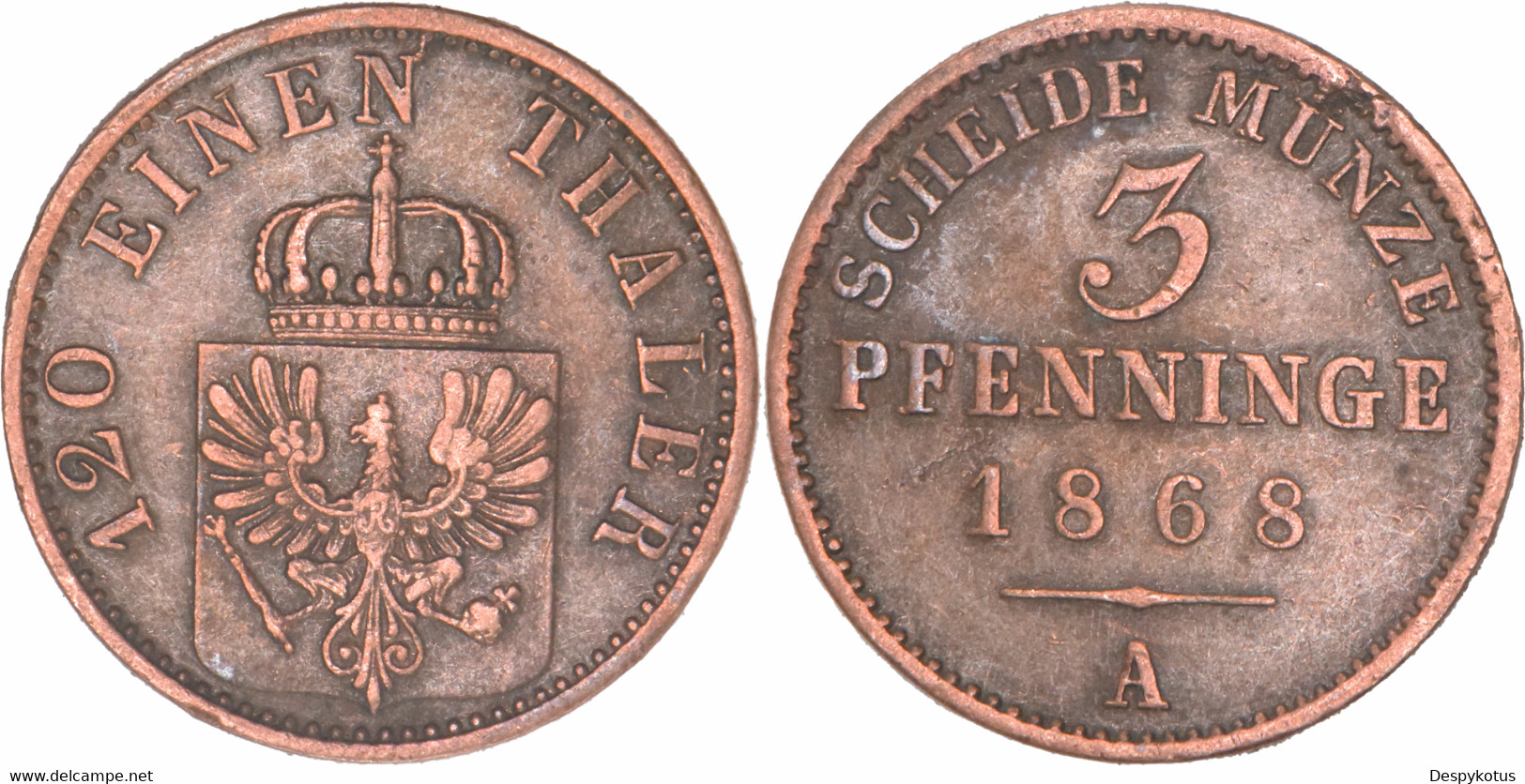 Allemagne - Prusse - 1868 - 3 Pfenninge - Berlin (A) - 11-109 - Taler & Doppeltaler